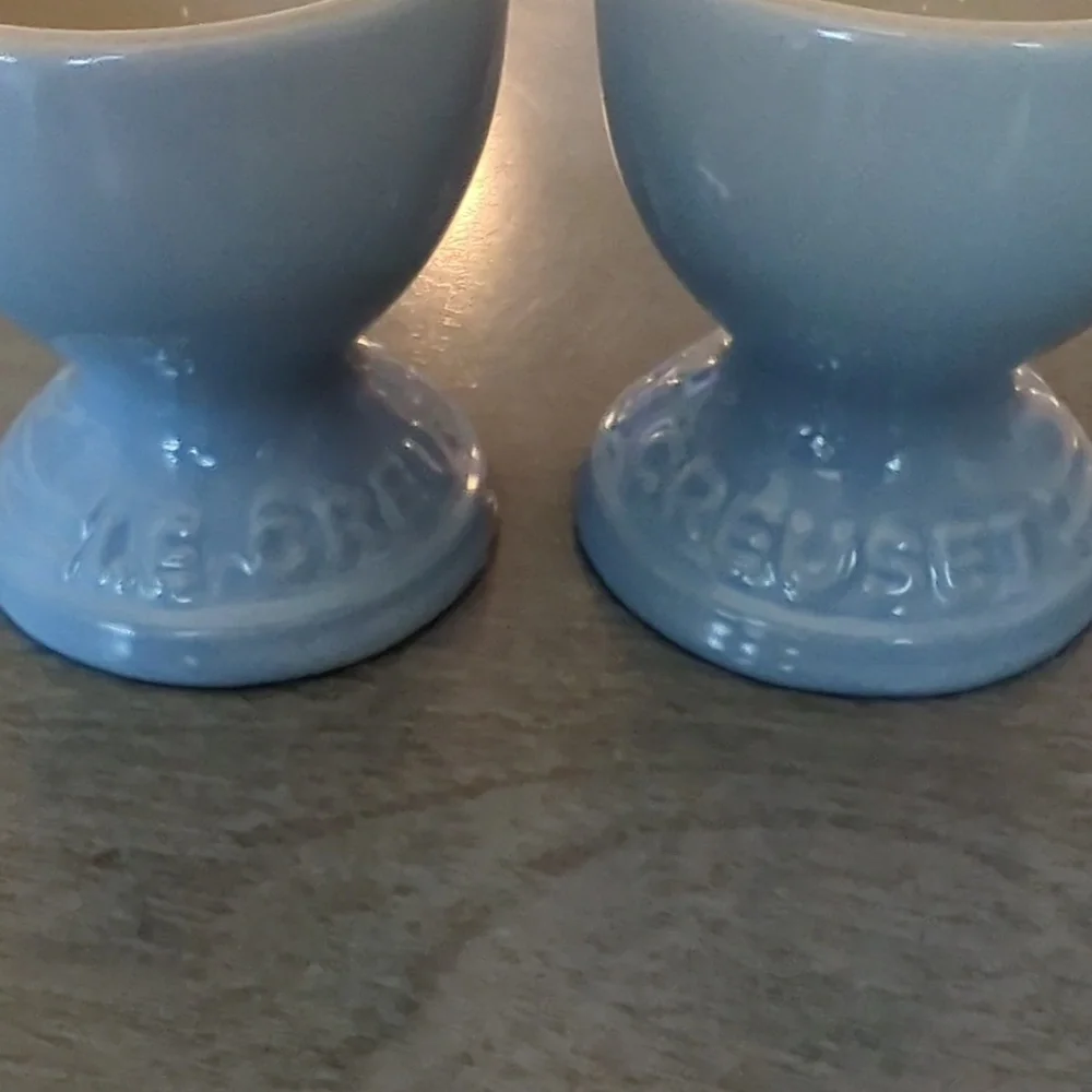 Footed Le Creuset Light Blue Egg Cups. Set Of 2 - Picture 2 of 4